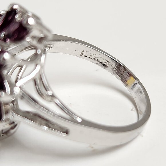 HOLD 1997 Vintage Marquise Amethyst Cluster Ring Stamped "18KGE" "KAOS" Size 9 - Picture 8 of 14